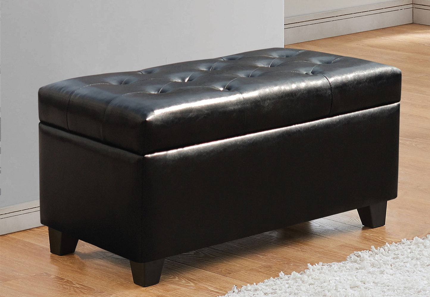 Tufted Storage Bench (Black PU Leather)
