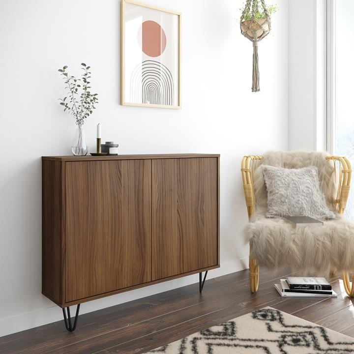 Slender 2-Door Storage Cabinet (Walnut)