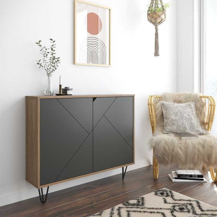 Slender 2-Door Storage Cabinet (Nutmeg And Charcoal)