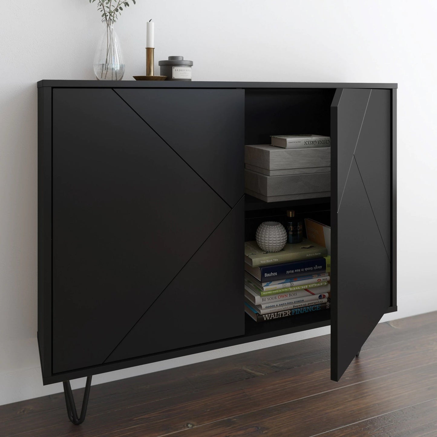 Slender 2-Door Storage Cabinet (Black)