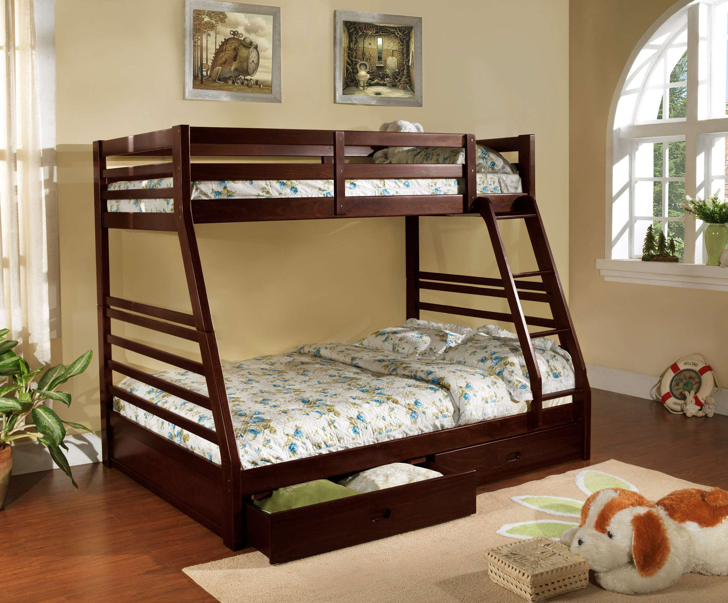 Espresso Twin Over Double Wood Bunk Bed with Drawers