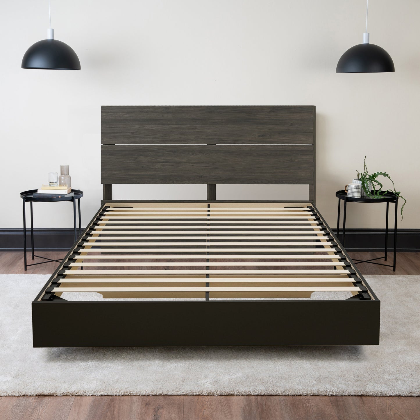 Floating Wood Bed with Headboard