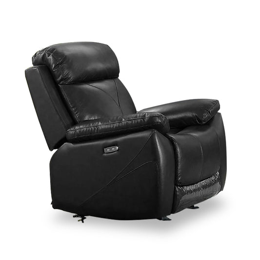 Black Genuine Leather Power Recliner Chair with USB Chargers