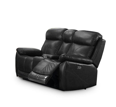 Black Genuine Leather Power Recliner Loveseat with USB Chargers