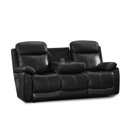 Black Genuine Leather Power Recliner Sofa with USB Chargers