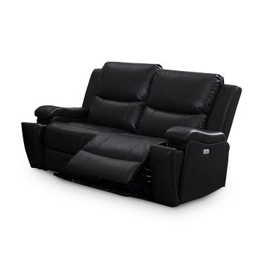 Black Leather Gel Power Recliner Loveseat with USB Chargers