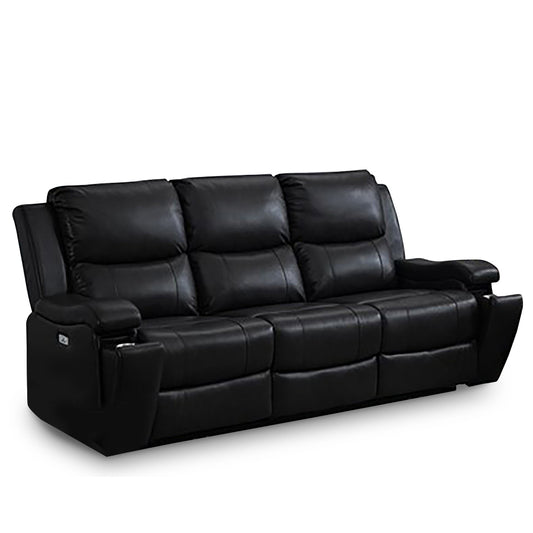 Black Leather Gel Power Recliner Sofa with USB Chargers