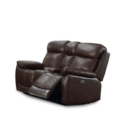 Brown Genuine Leather Power Recliner Loveseat with USB Chargers