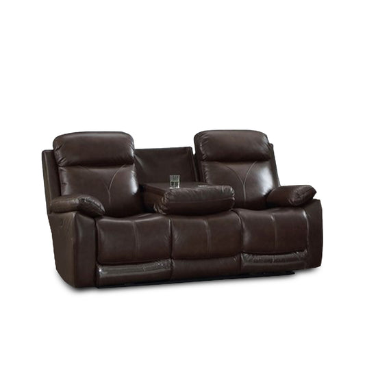 Brown Genuine Leather Power Recliner Sofa with USB Chargers