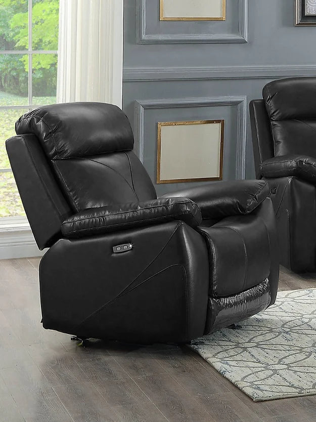 Black Genuine Leather Power Recliner Chair with USB Chargers