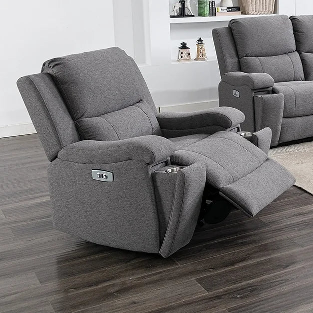 Soft Grey Fabric Power Recliner Chair with USB Chargers