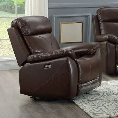 Brown Genuine Leather Power Recliner Chair with USB Chargers