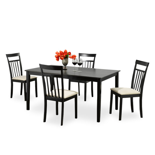 Cappuccino Wood 5 Piece Dining Set With Beige Linen Chairs