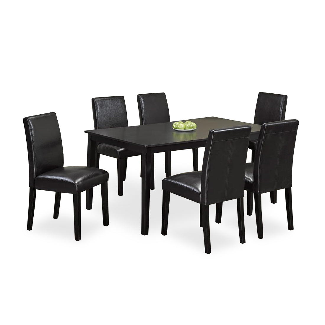 Cappuccino Wood 7 Piece Dining Set With Espresso Bonded Leather Chairs