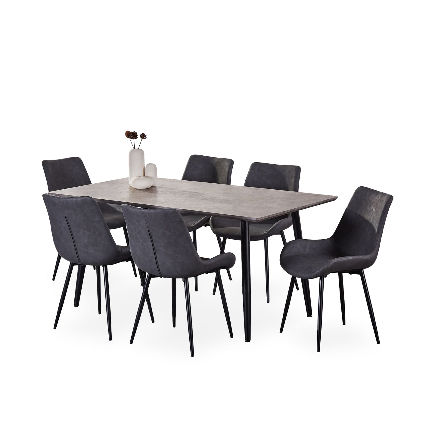 Concrete-Look 7 Piece Dining Set With Grey Air Suede Chairs