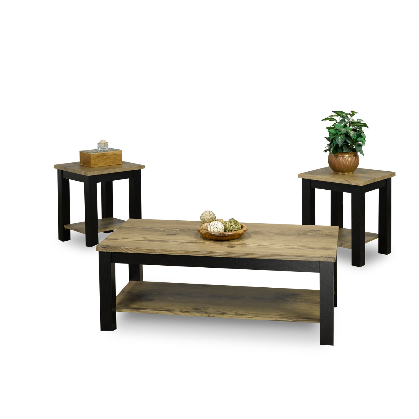 Distressed MDF Wood 3 Piece Coffee Table Set