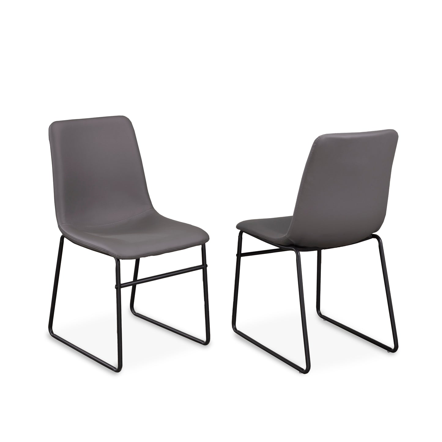 Grey Bonded Leather Curved Chairs (2 Chairs)