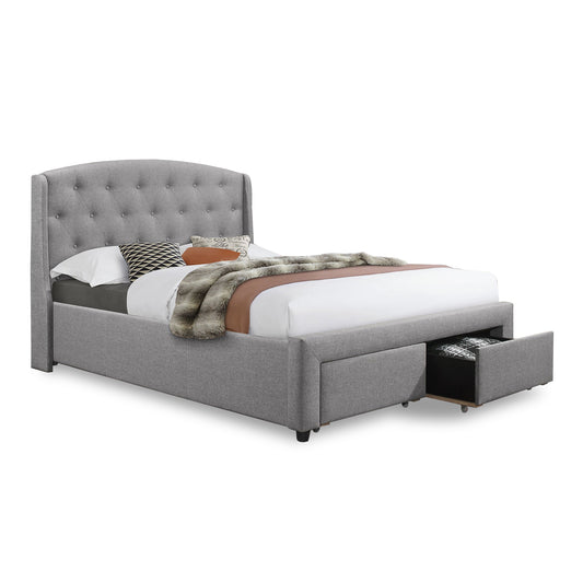 Grey Fabric Bed with 2 Front Pull Out Drawers