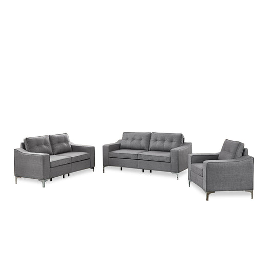 Grey Linen 3 Piece Sofa Set with Chrome Legs