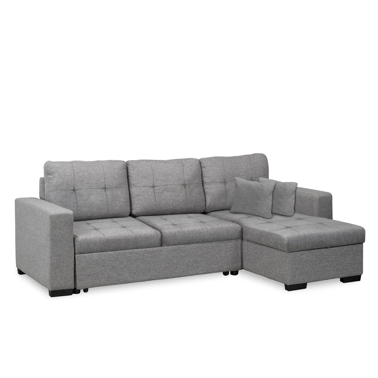 Grey Linen Pullout Sleeper Sofa Sectional