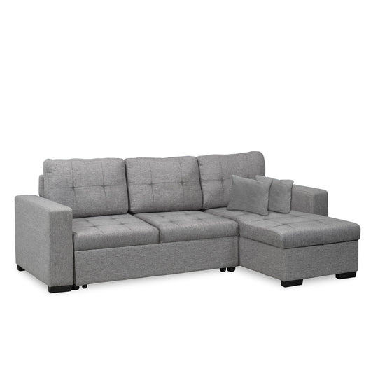 Grey Linen Pullout Sleeper Sofa Sectional