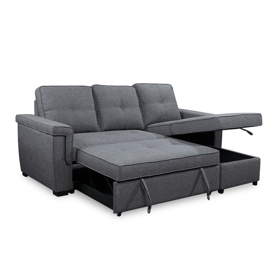 Grey Linen Reversible Sofabed Sectional with Storage and Piping Details