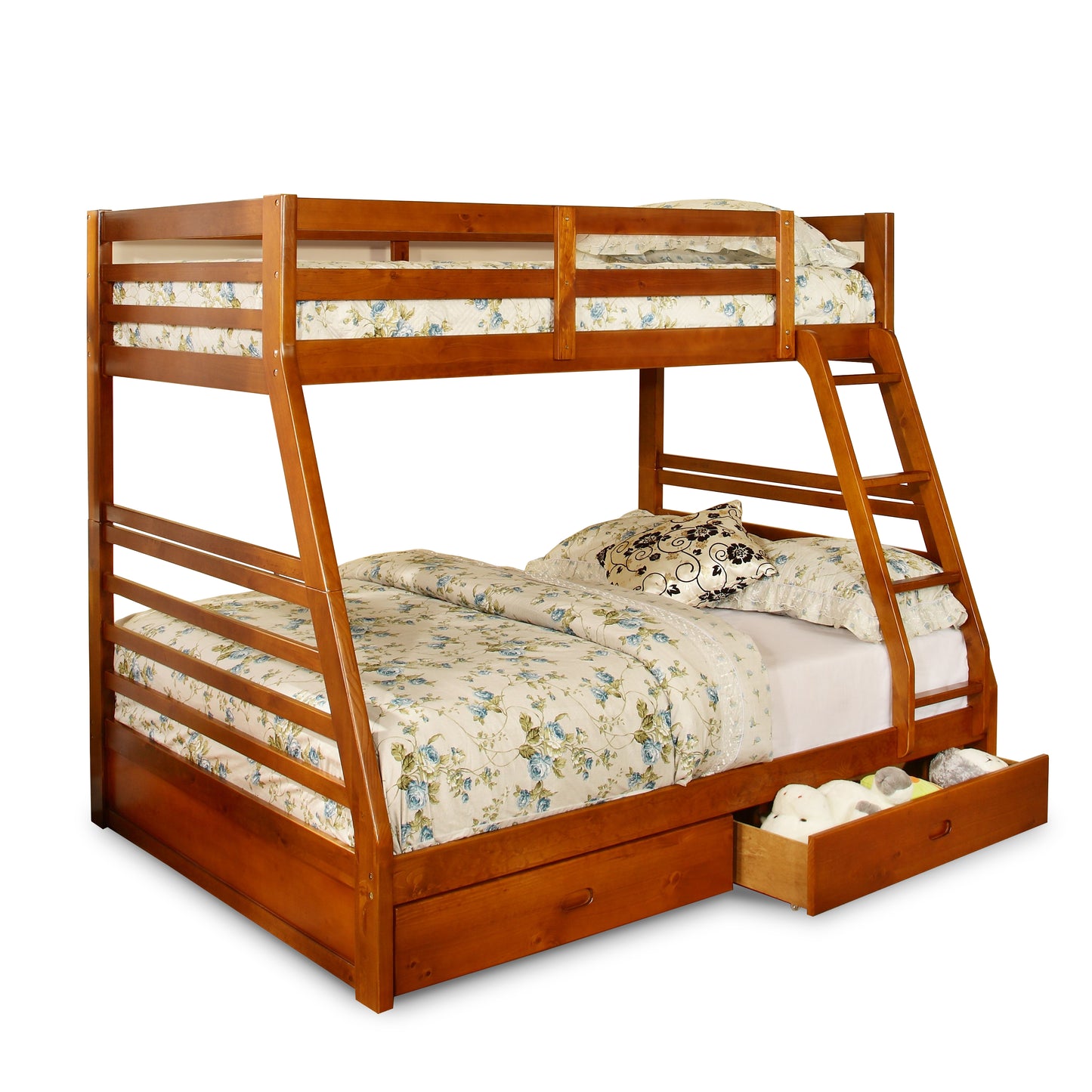 Honey Twin Over Double Wood Bunk Bed with Drawers