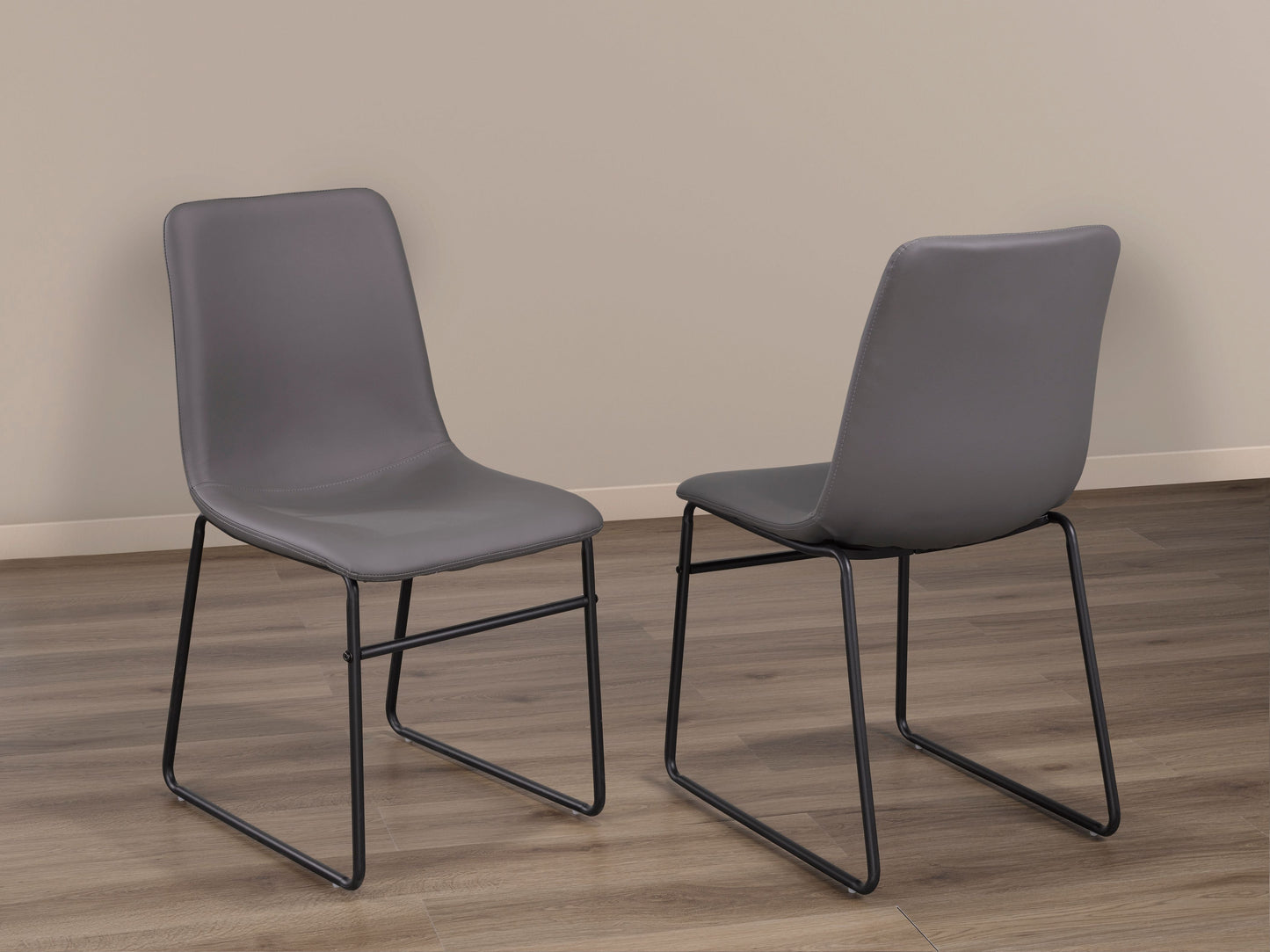 Grey Bonded Leather Curved Chairs (2 Chairs)