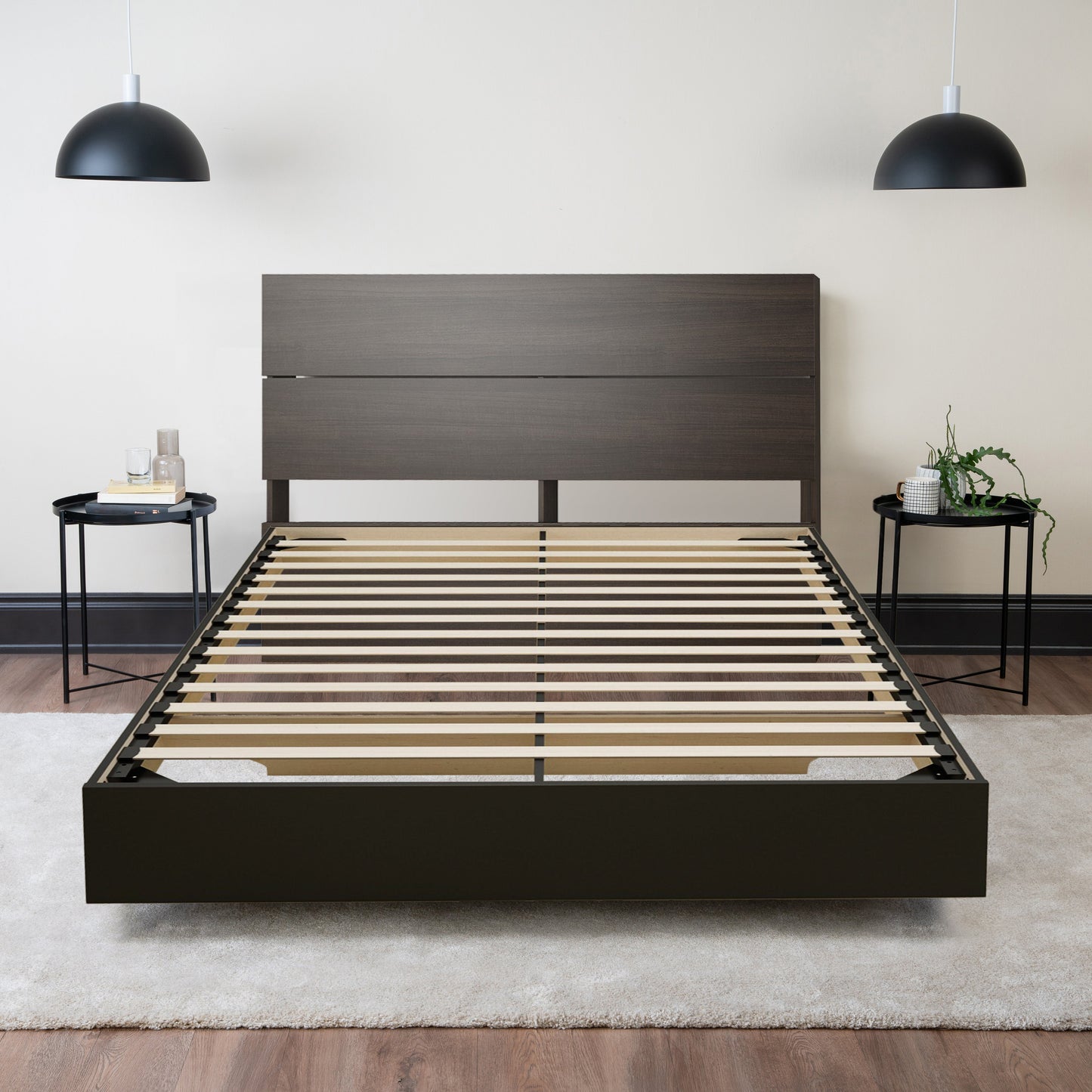 Floating Wood Bed with Headboard