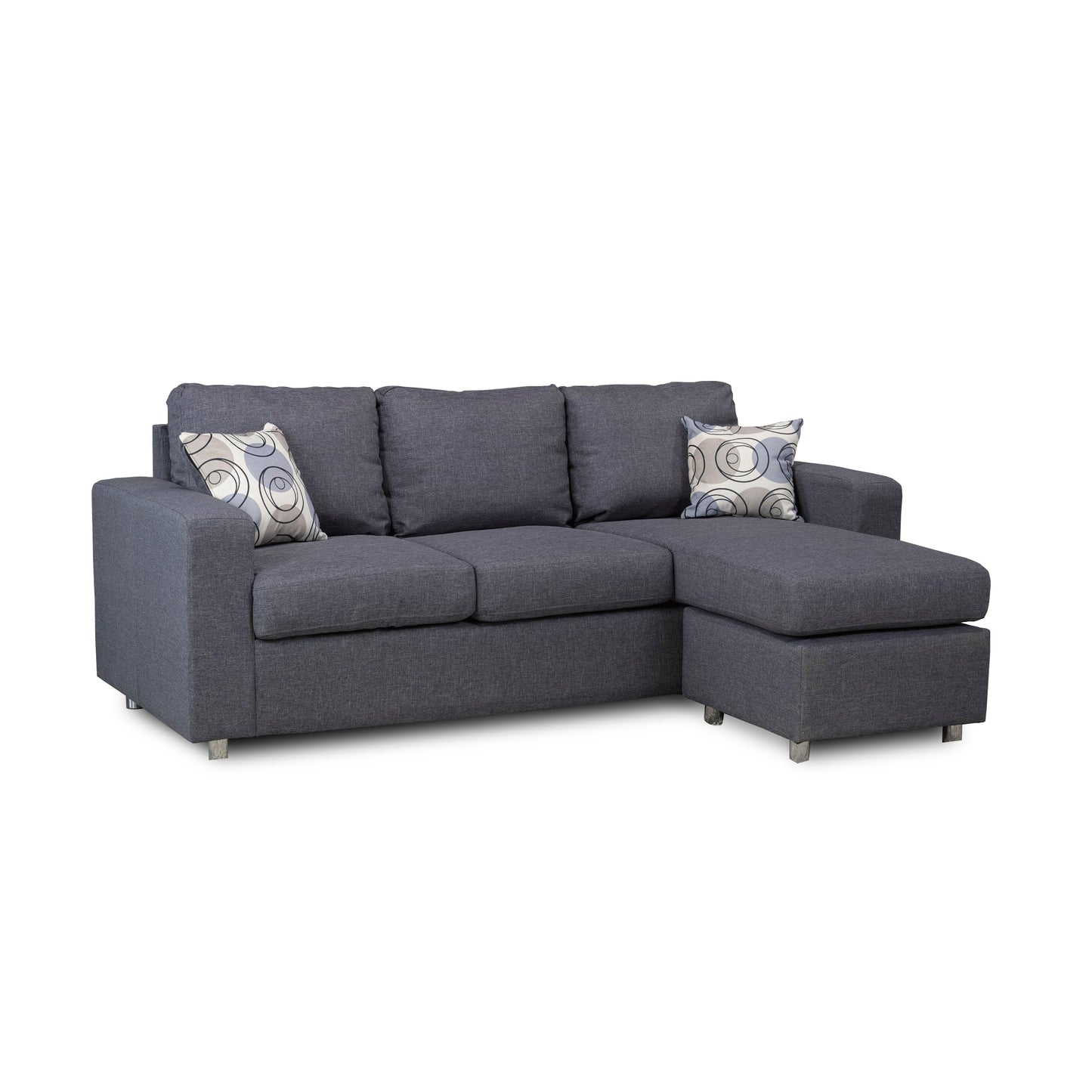 Reversible Sofa Sectional Small Grey Fabric with Accent Pillows