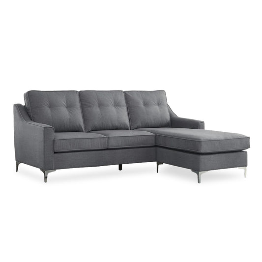 Reversible Sofa Sectional with Button Tufting and Chrome Legs