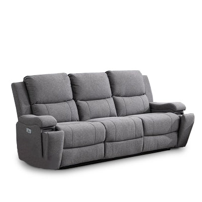 Soft Grey Fabric Power Recliner Sofa with USB Chargers