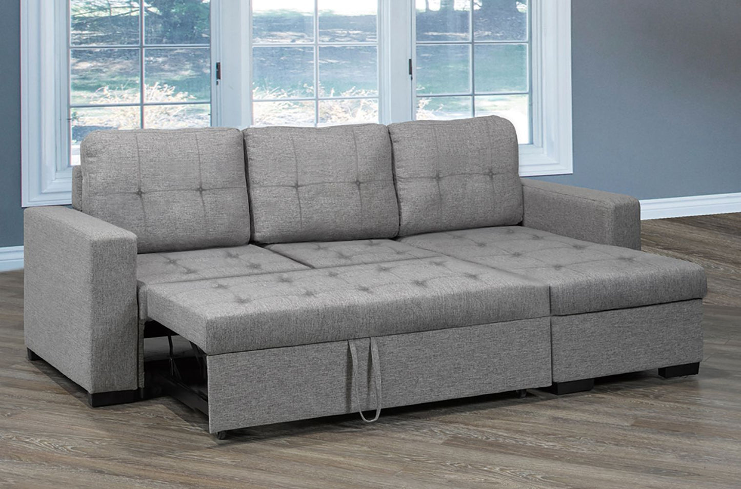 Grey Linen Pullout Sleeper Sofa Sectional