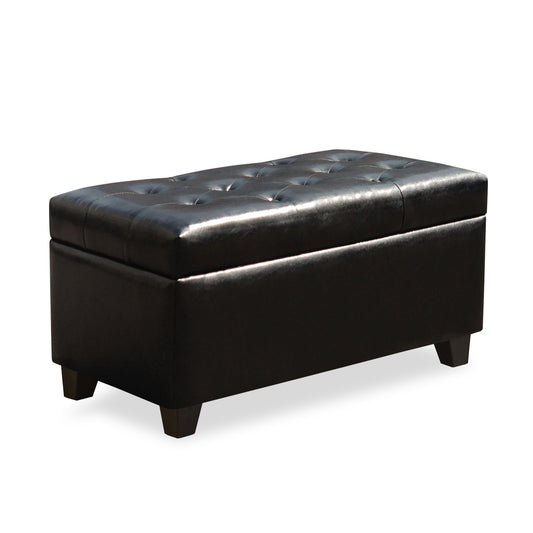 Tufted Storage Bench (Black PU Leather)