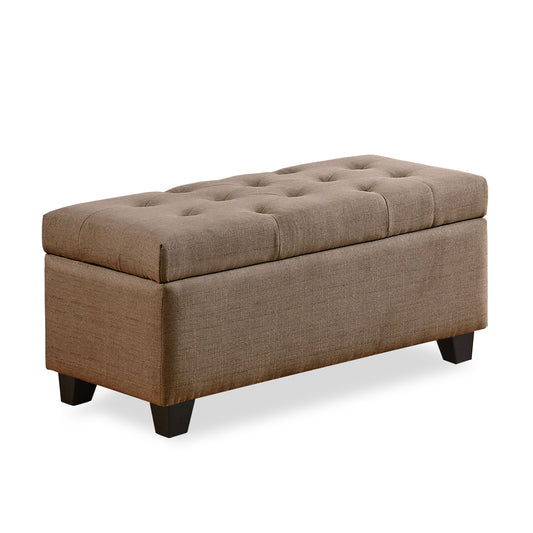 Tufted Storage Bench (Brown Linen)