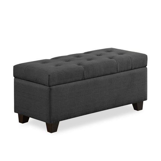 Tufted Storage Bench (Charcoal Linen)