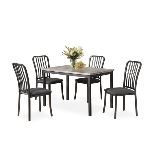 Two-Tone MDF Wood 5 Piece Dining Set with Industrial Grey Linen Chairs