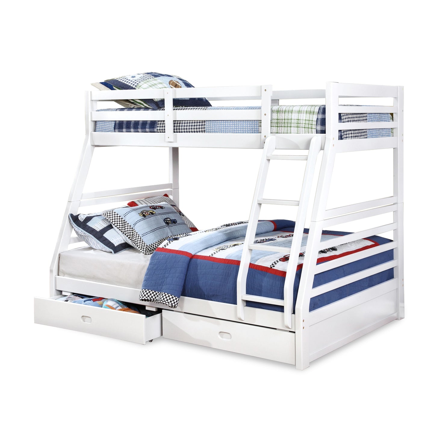 White Twin Over Double Wood Bunk Bed with Drawers